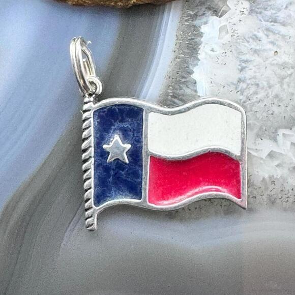 Carolyn Pollack Sterling Silver Lone Star Texas State Flag Unisex Charm Pendant - Picture 4 of 10